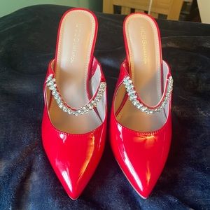 BCBG Generation “Hartlee” Size 9 Red Stilettos with rhinestone straps